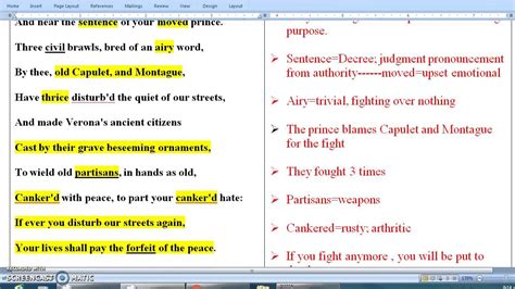 The rivalry between the Montagues and Capulets accentuates Tybalt's hatred for the Montagues and highlights his macho and aggressive personality. . Prince escalus speech analysis